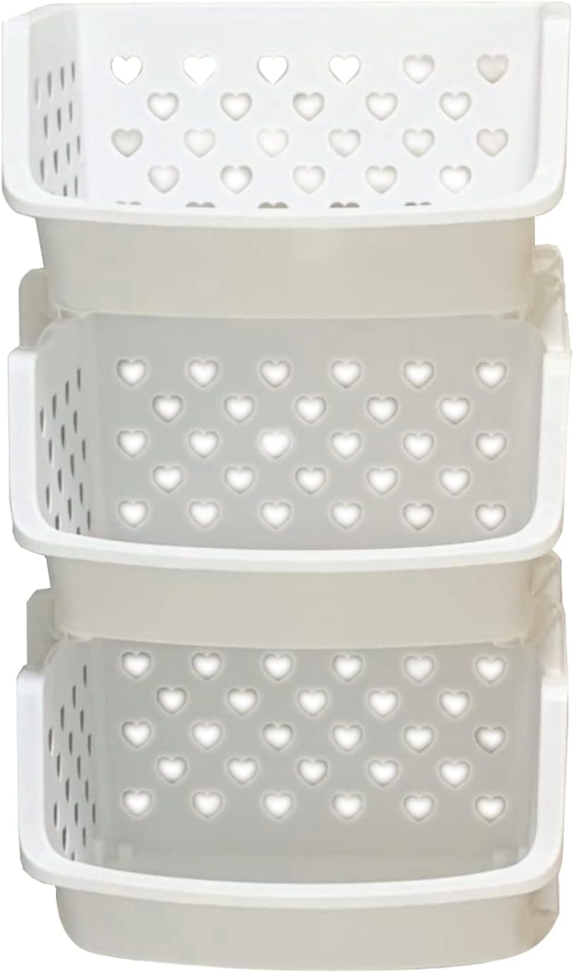 Crown – Contenedores apilables de plástico (3 piezas)  Contenedores apilables para organizar alimentos, cocina y baño esenciales