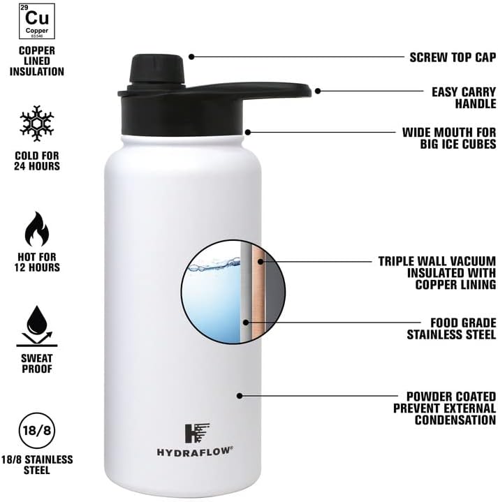 Hydraflow Hybrid – Botella de agua aislada al vacío de triple pared con tapa para beber (25 onzas, grafito en polvo) Termos de metal de acero