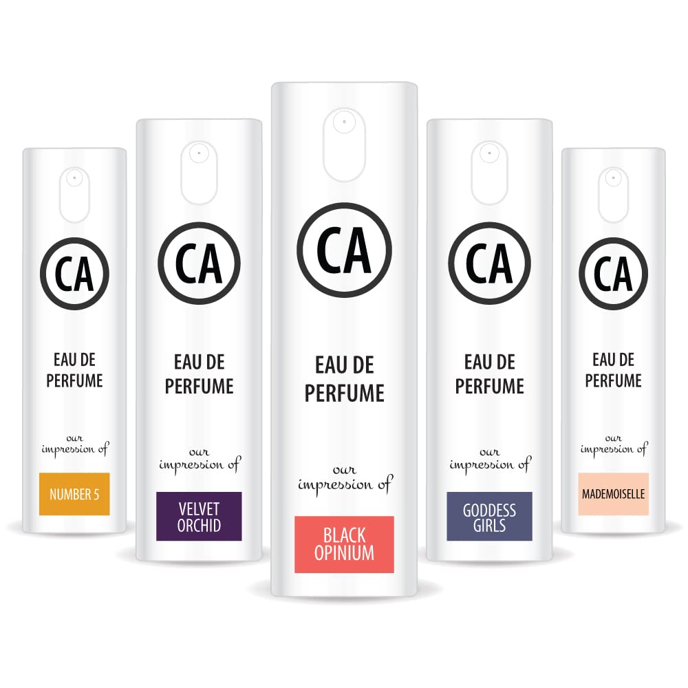 CA Perfume All Time Classic – Juego de fragancia para mujer (Número 5 + orquídea de terciopelo + Opinum negro + Goddes Girl + Modemoiselle), muestra