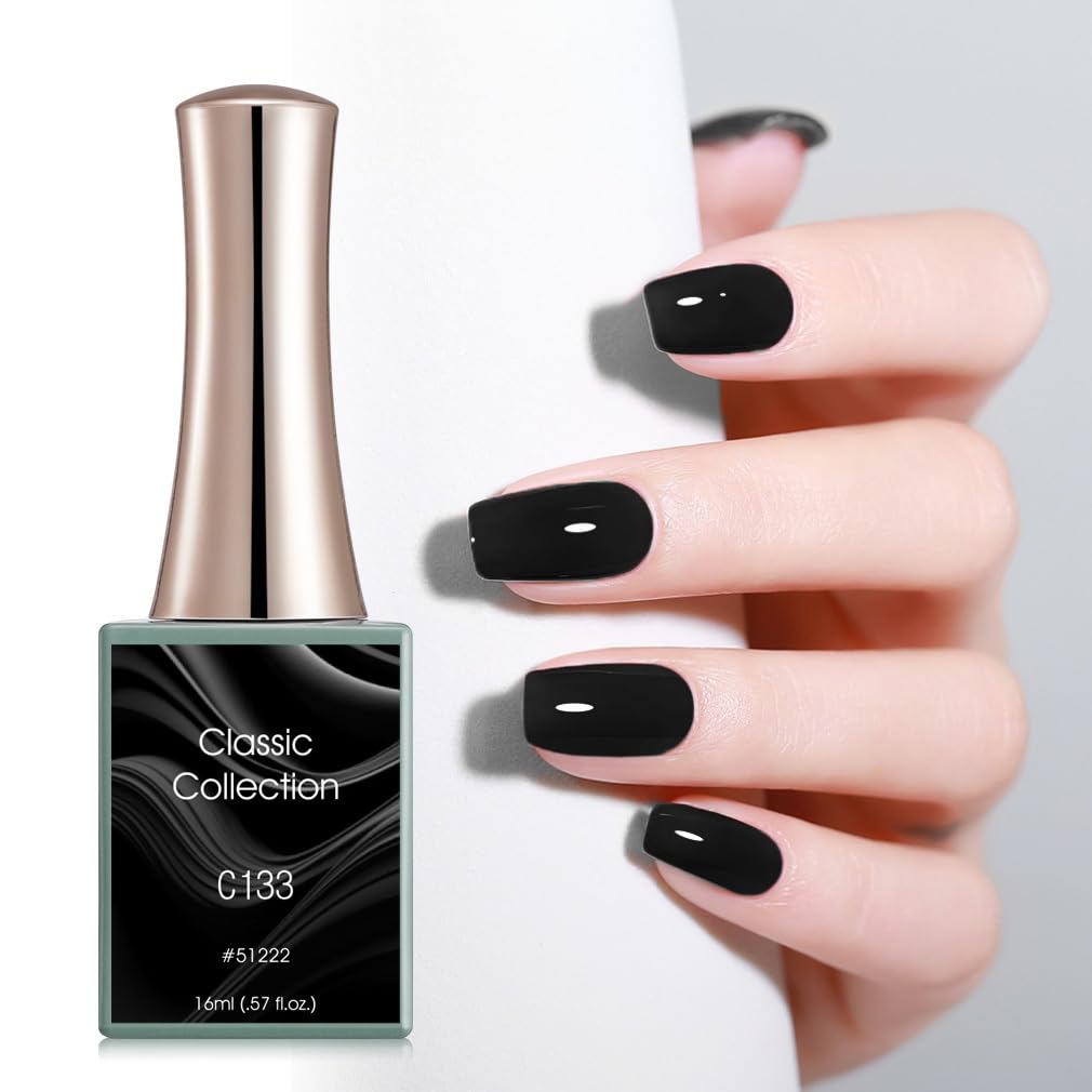 CANNI Esmalte de uñas de gel negro, 1 unidad de 0.6 fl oz (0.5 fl oz) de esmalte de gel negro puro Soak Off LED, juego de esmalte de uñas en gel
