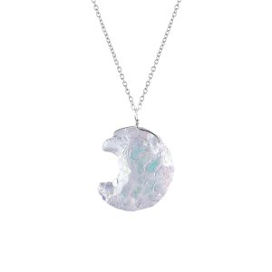 Moon-Shaped Angel Aura Quartz Pendant – Artisan Hammered Finish – Rhodium Plated Sterling Silver – Celestial Healing Crystal Necklace – Fashionable Moon-Shaped Angel Aura Quartz Pendant – Artisan Hammered Finish – Rhodium Plated Sterling Silver – Celestial Healing Crystal Necklace – Fashionable