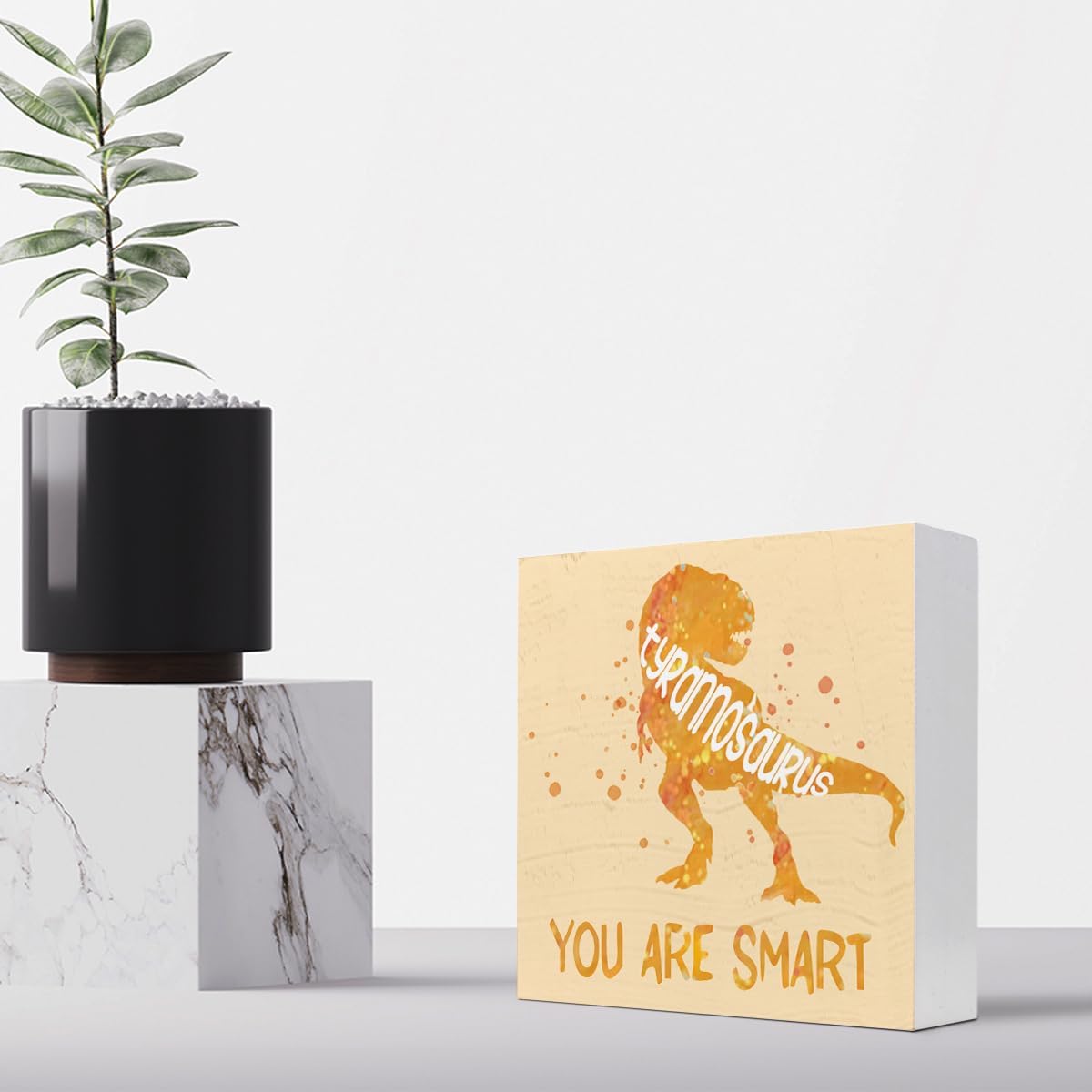 Letrero de madera con texto en inglés “You are Smart Inspiration” para cuarto del bebé, decoración de escritorio con diseño de tiranosaurio naranja