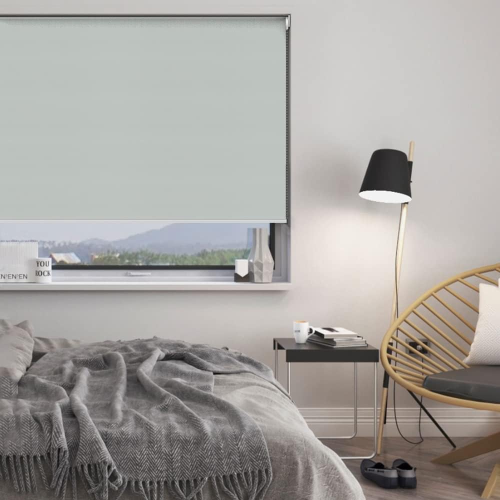 Persianas enrollables 100 % opacas, con tela impermeable con aislamiento térmico, con cadena, para hogar y oficina (gris, 74 pulgadas de ancho,