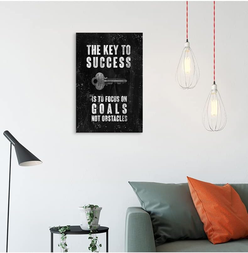 Lienzo inspirador para oficina, póster motivacional para pared, con cita positiva, la clave del éxito es enfocarse en objetivos, no obstáculos,