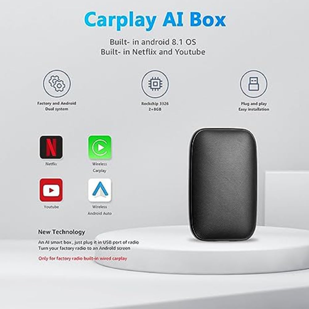 DRIVEPLEX PRO, CarPlay inalámbrico y Android Auto AI Box, 2+8GB The Magic Box Car Play, adaptador Bluetooth Carplay para Apple, sistema Android Ai