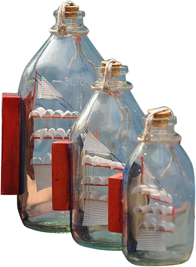 Ochine Botella de vidrio con diseño de barco de vela en miniatura, barco de vela, barco, barco, vintage, manualidades, regalos, botella de deriva,