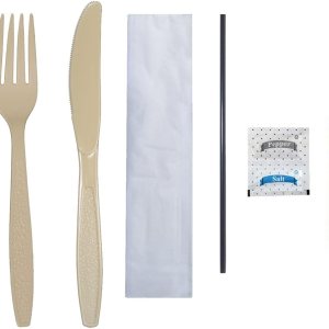 Daxwell Kits de cubiertos de plástico, poliestireno extra pesado (PS), tenedor, cuchillo, sal, pimienta, palillo de dientes, pajilla, servilleta, Daxwell Kits de cubiertos de plástico, poliestireno extra pesado (PS), tenedor, cuchillo, sal, pimienta, palillo de dientes, pajilla, servilleta,