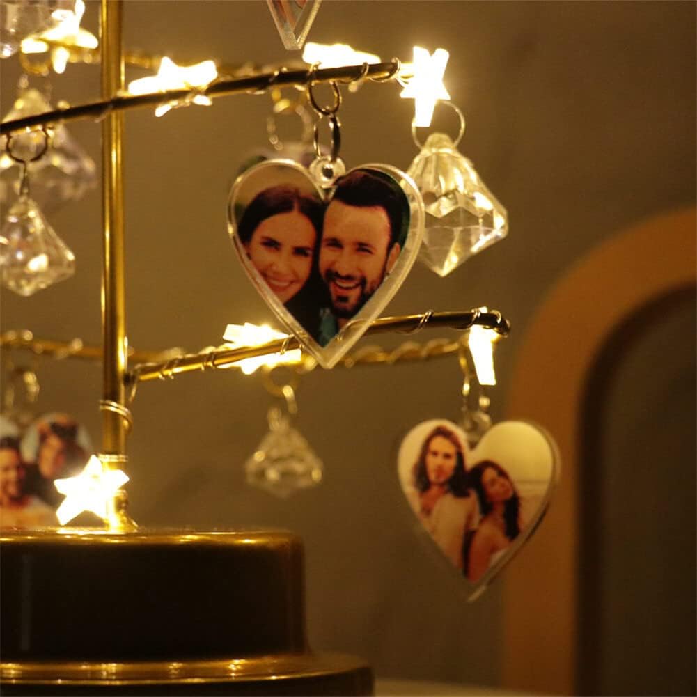 Foto personalizada con luces de árbol de cristal de Navidad, foto familiar personalizada, lámpara de Navidad de metal, decoración de regalos para
