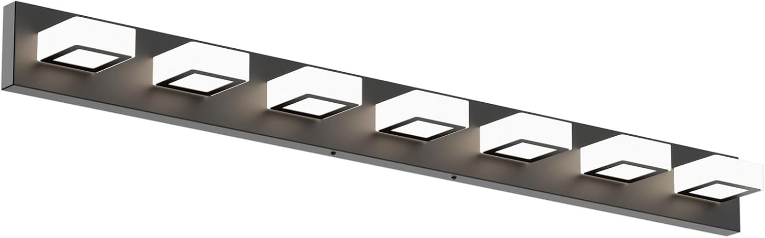 Ralbay Luces LED de tocador de 46 pulgadas color negro mate, 7 luces acrílicas de metal negro, modernas luces de tocador de baño negras sobre espejo