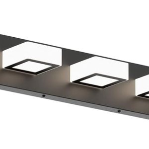 Ralbay Luces LED de tocador de 46 pulgadas color negro mate, 7 luces acrílicas de metal negro, modernas luces de tocador de baño negras sobre espejo Ralbay Luces LED de tocador de 46 pulgadas color negro mate, 7 luces acrílicas de metal negro, modernas luces de tocador de baño negras sobre espejo