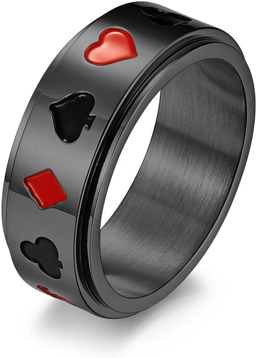 Anillo giratorio de póquer para hombres y mujeres de titanio de acero inoxidable con ases de pala, cartas de juego giratorias, anillos para aliviar