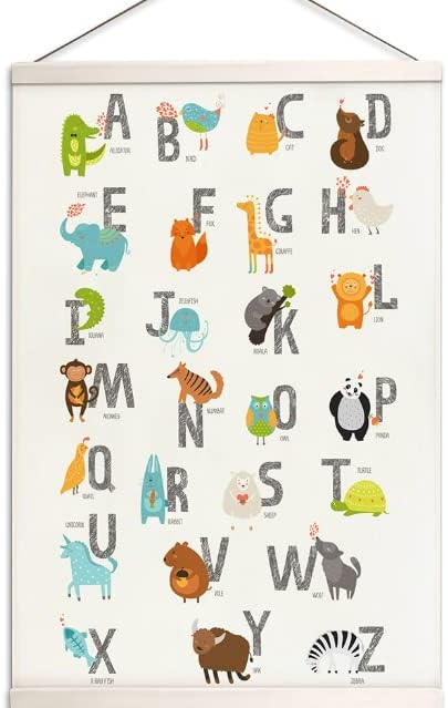 Fcimu ABC – Póster del alfabeto para niños pequeños, decoración de pared gris neutro para guardería, dormitorio, sala de juegos, decoración de pared