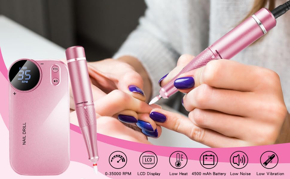Taladro de uñas, lima de uñas eléctrica de 35000 RPM, taladros de uñas recargables para uñas acrílicas profesionales, máquina eléctrica portátil de