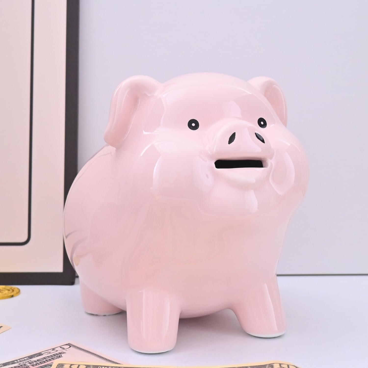 Alcancía de 8 pulgadas para adultos debe romperse para abrir, cerámica, alcancía para niñas, caja de dinero para regalo en efectivo, banco de