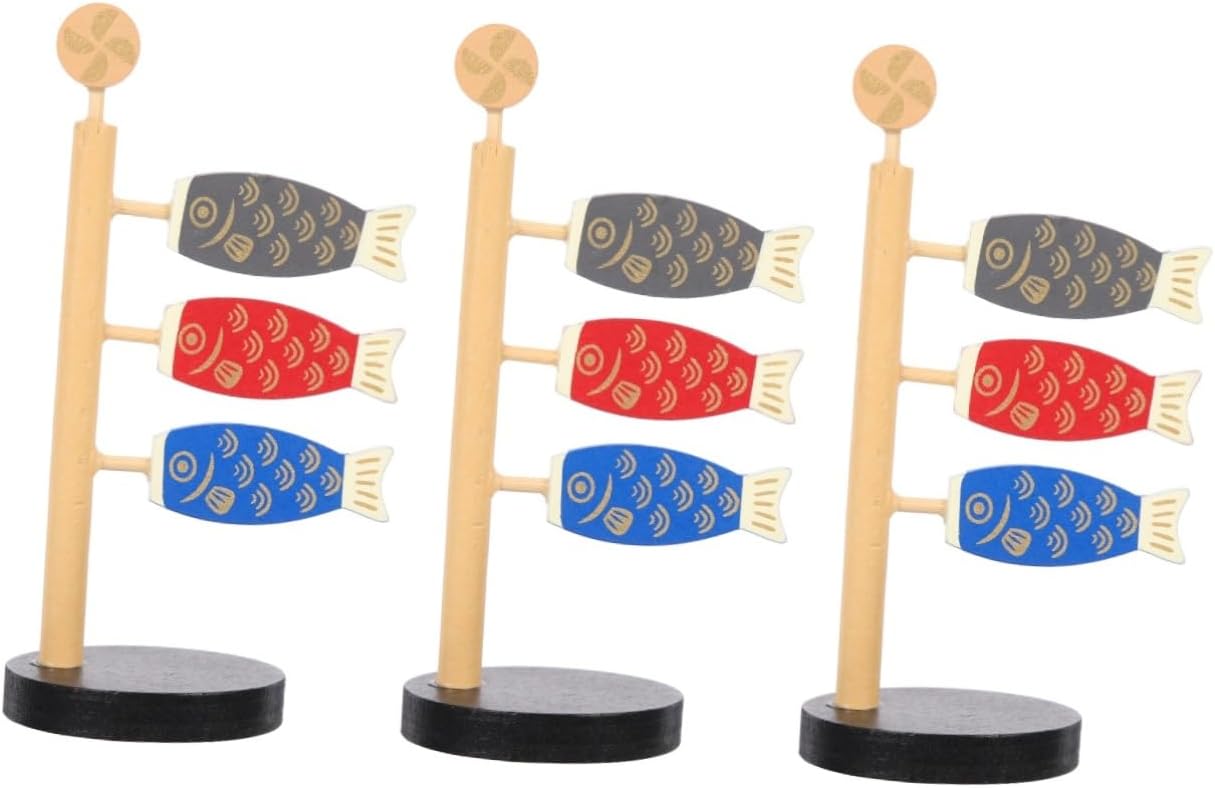 ABOOFAN Decoración de serpentina de carpa, 3 uds. Cosas lindas de carpa japonesa, soporte de madera para colocar estantería, decoración de barra de