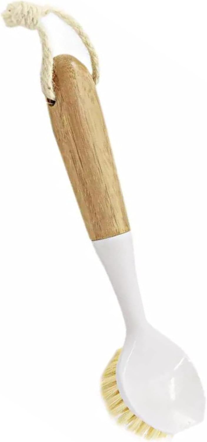 Cepillo de mango largo de bambú, cepillo para platos, ollas, sartenes, limpieza de fregadero de cocina
