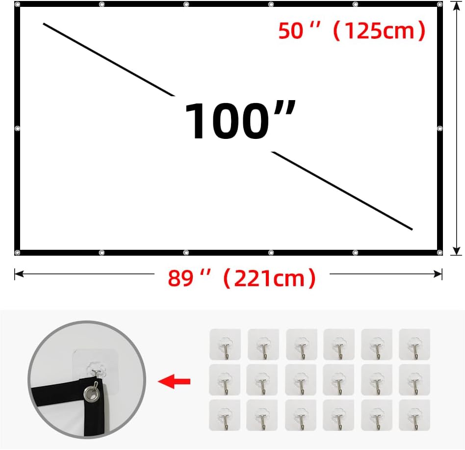 Pantalla de proyección de 100 pulgadas, proyector portátil plegable antiarrugas 169 para cine en casa, iglesia, escuela, presentación trasera
