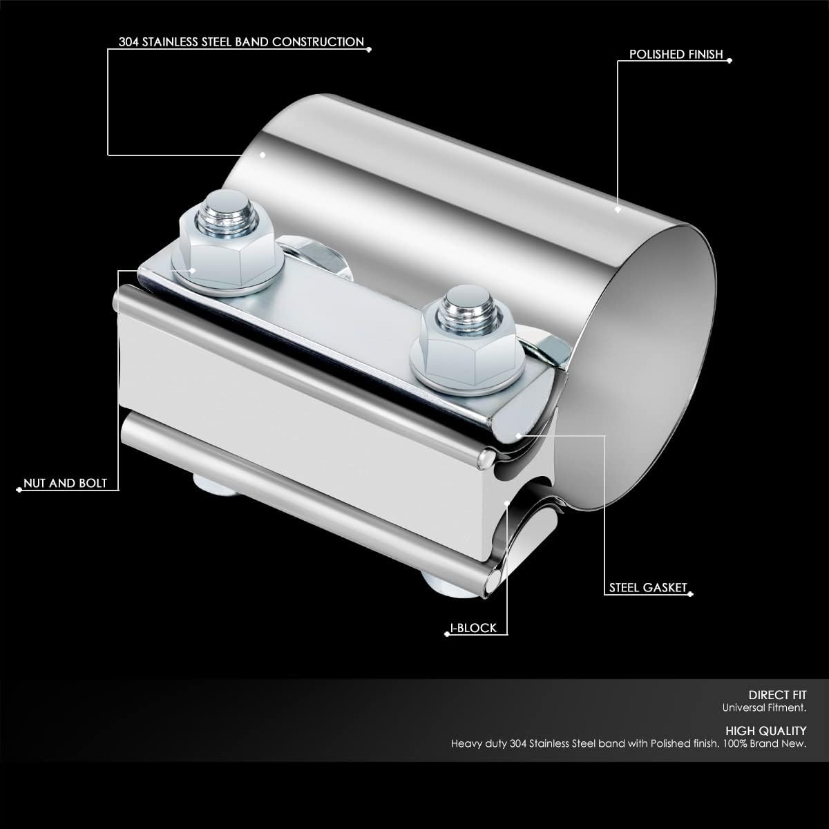DNA MOTORING EXA-CL-206 – 2 abrazaderas de banda de junta a tope de 2.25 pulgadas para reparación de silenciadores de escape, acero inoxidable 304