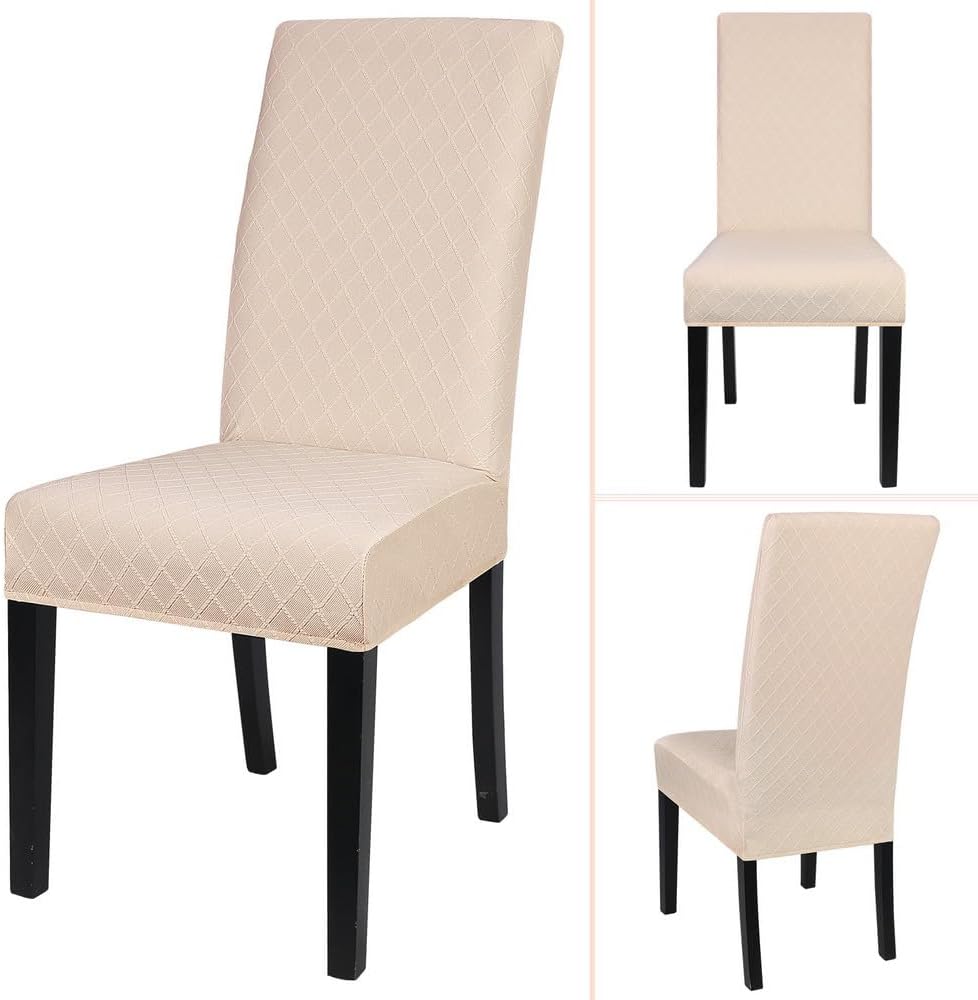 laamei Paquete de 6 fundas de jacquard para sillas de comedor, fundas elásticas para sillas de cocina, color beige, lavables, fundas extraíbles para