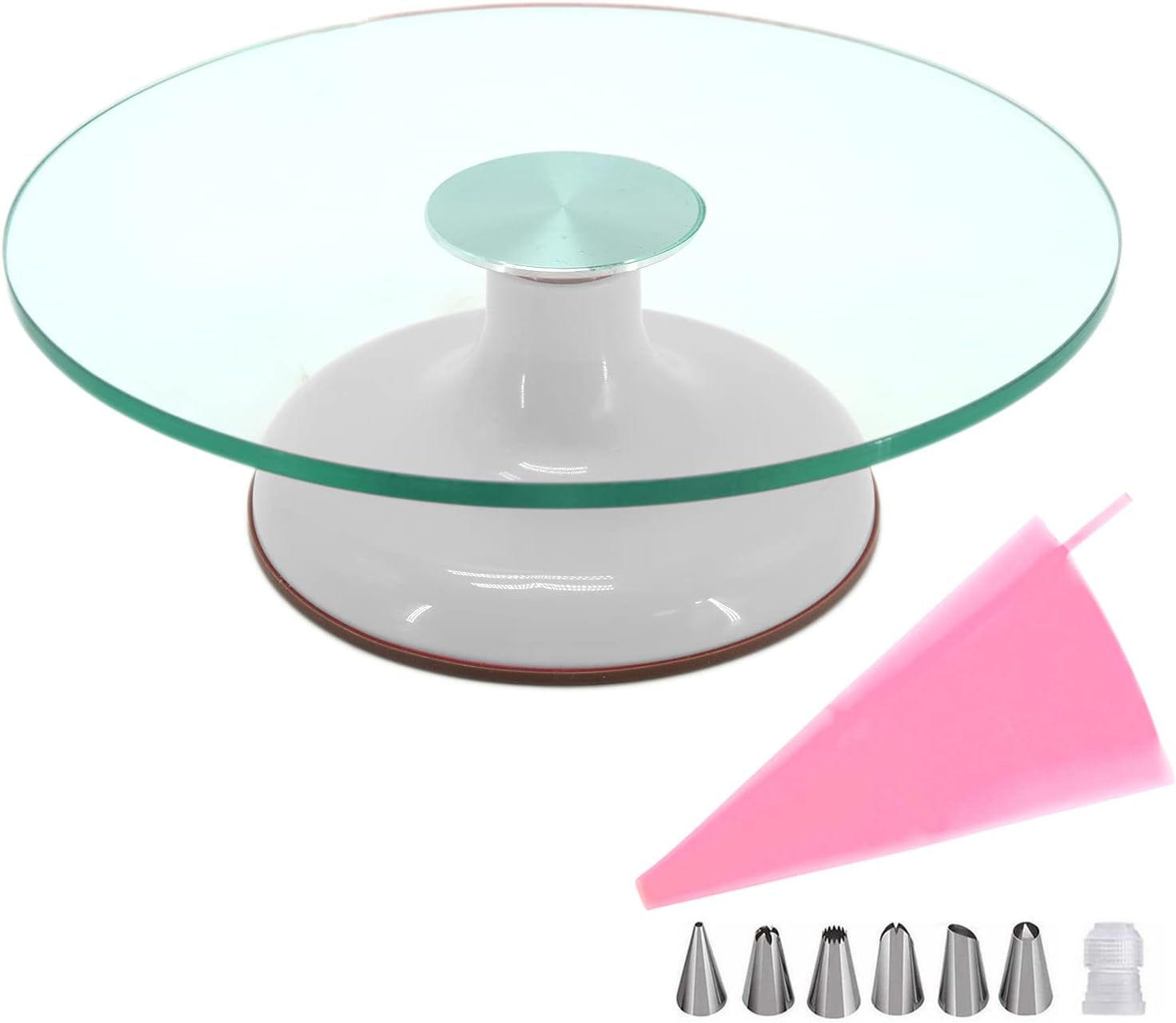 Distlety 12 Inches Cake Turntable, Cake Turntable Rotating Cake Decorating, Ultra Quiet Glass Turntable Cake Stand with White Sturdy Base