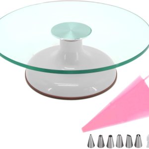 Distlety 12 Inches Cake Turntable, Cake Turntable Rotating Cake Decorating, Ultra Quiet Glass Turntable Cake Stand with White Sturdy Base Distlety 12 Inches Cake Turntable, Cake Turntable Rotating Cake Decorating, Ultra Quiet Glass Turntable Cake Stand with White Sturdy Base
