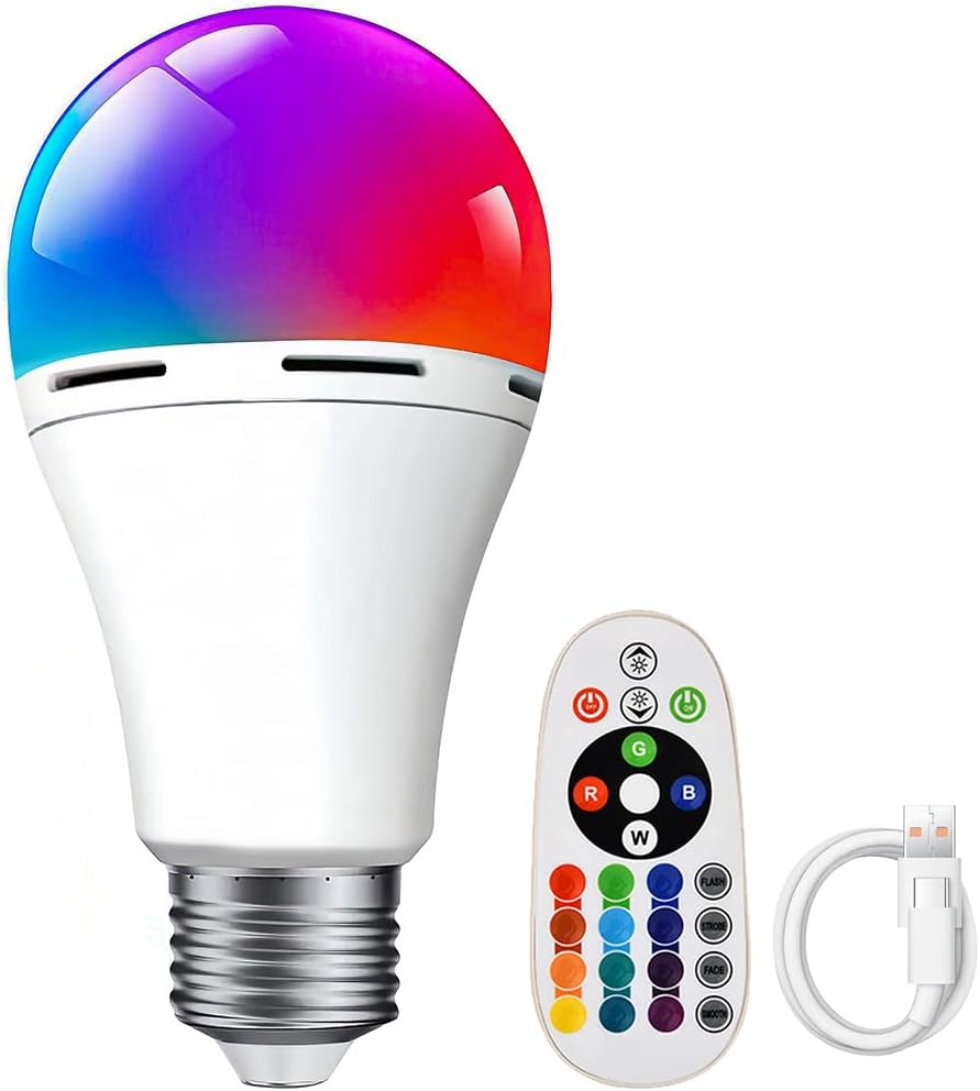 Bombilla a pilas, carga desmontable E26, sin cableado, equivalente a 40 W, 2400 mAh, control remoto, bombilla regulable con control remoto, lámpara