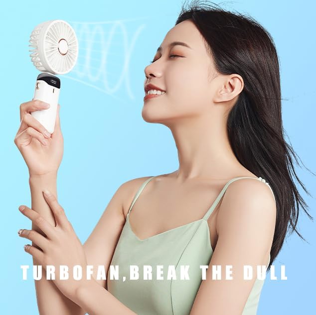 Ventilador eléctrico portátil de mano recargable por USB, pequeños ventiladores independientes con 5 velocidadesmodos y pantalla de alimentación,