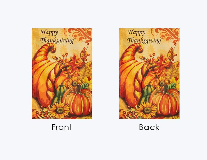 Bandera de jardín de temporada de doble cara de 12 x 18 pulgadas con texto en inglés Happy Thanksgiving para el hogar, decoración de porche de