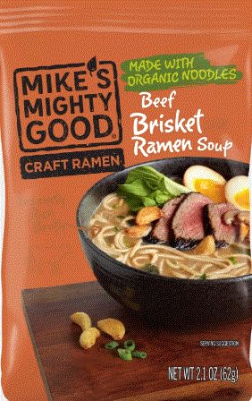 MIKE’S MIGHTY GOOD Paquete de almohadas con sopa de ramen de pechuga de res, fideos instantáneos orgánicos abundantes, comida rápida sabrosa, caldo