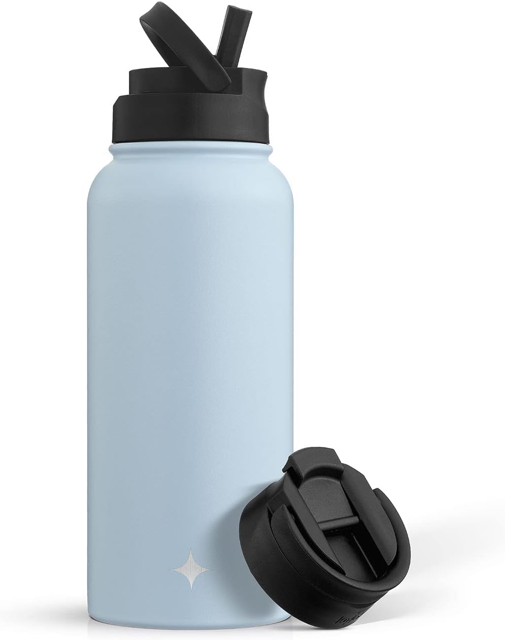 JoyJolt Botella de agua con triple aislamiento con tapa de popote y tapa abatible. Botella de agua grande de 32 onzas, botella de acero inoxidable
