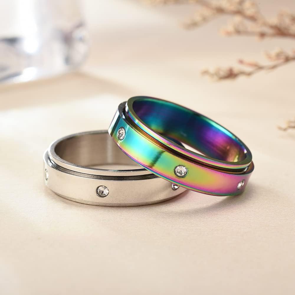 fekang Anillos de ansiedad para mujeres, anillos giratorios para aliviar el estrés, anillos giratorios para adolescentes y niñas, 4 anillos de acero