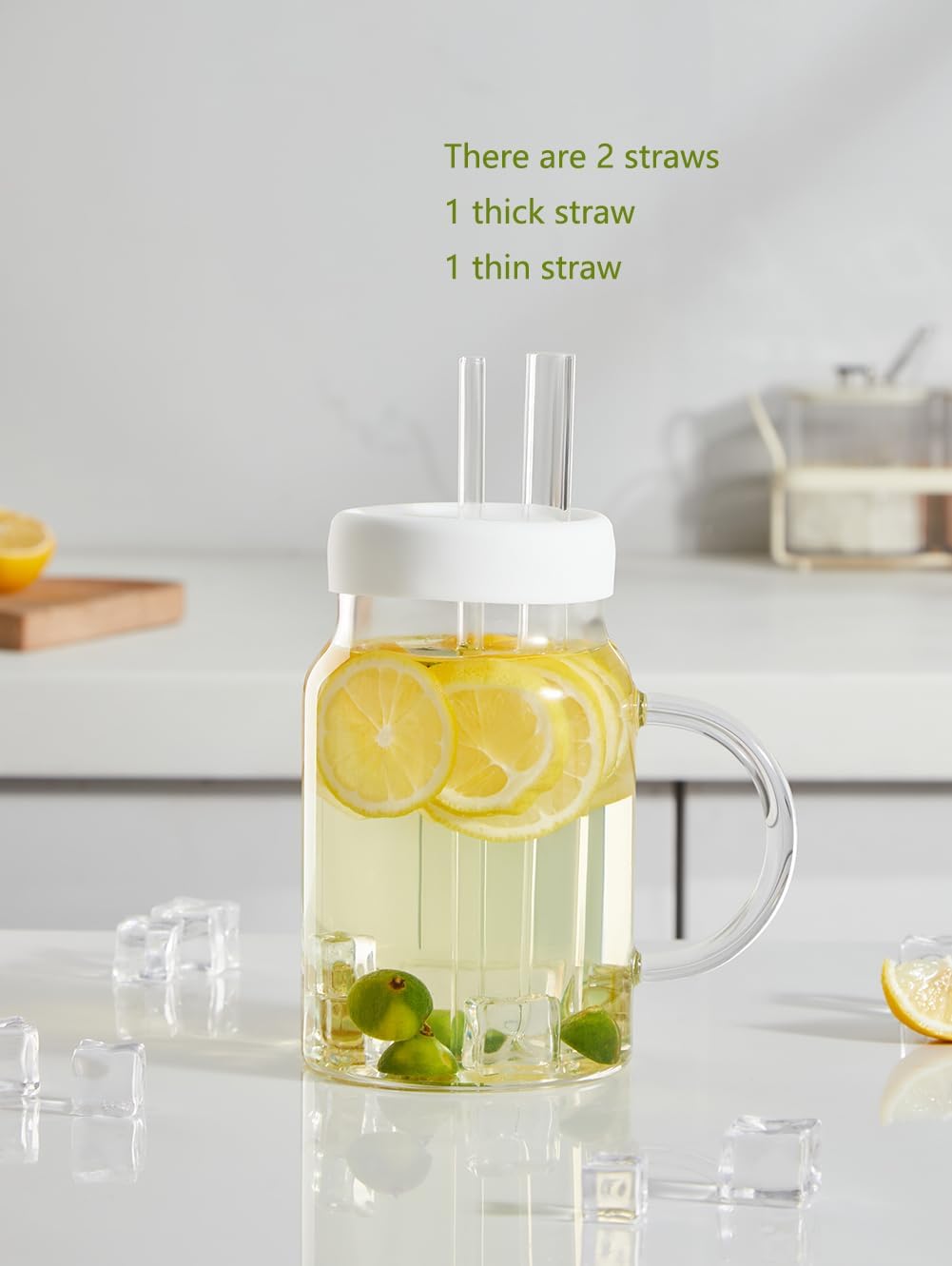 Sweejar Vasos para beber con tapa de silicona y popote de vidrio, taza de vidrio con asa, taza de café helado, botella de agua de vidrio con pajita,