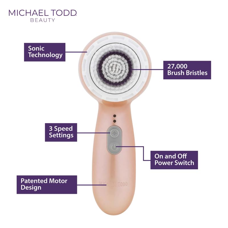 Michael Todd Beauty Soniclear Allure 2024 Best of Beauty Winner – Sistema de cepillo de limpieza facial + exfoliación con 3 velocidades, cabezal de