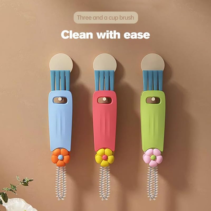3 in 1 Cup Lid Cleaning Brush, 2024 New Portable Crevice Cleaning Brush Set for Baby Bottle Gap Tight Spaces Cup, Multifunctional Cleaning Brush Cup