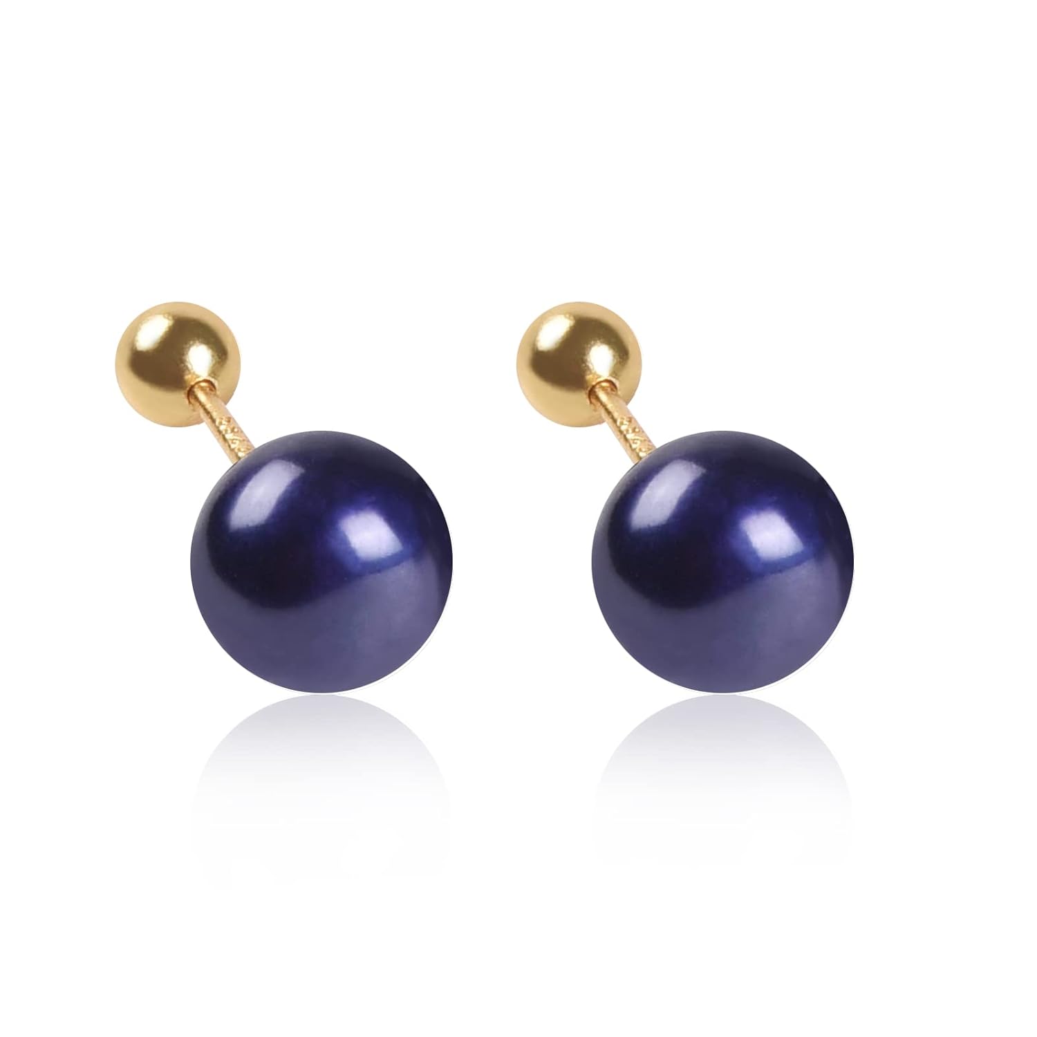 Akoya Saltwater Black Pearl Earrings for Women,7-10MM Screw Back Stud Earrings 925 Sterling Silver 18K Gold Plated Hypoallergenic Stud Earrings,