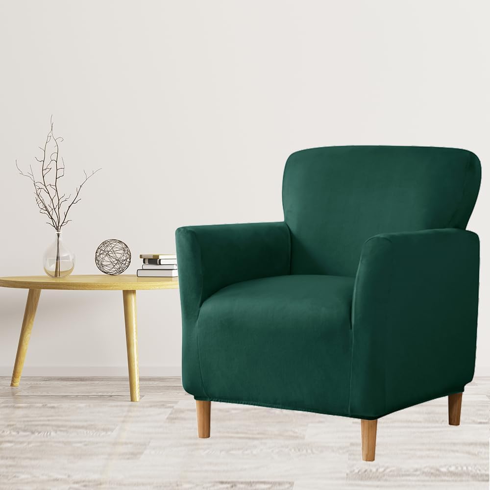 Fundas elásticas para sillón de terciopelo verde con brazos, protector de muebles para sala de estar, dormitorio (verde)