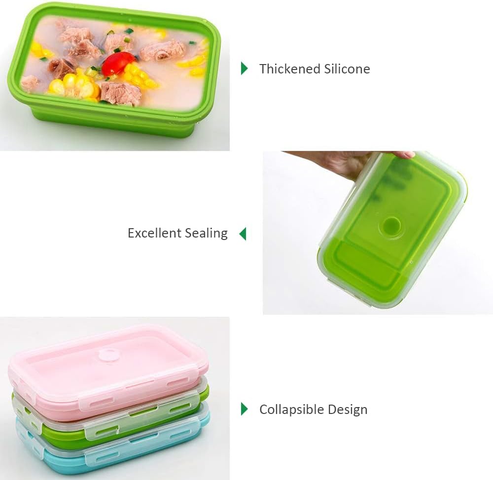 Alimat PluS Contenedores pequeños de silicona para almacenamiento de alimentos con tapas, juego de 3 recipientes plegables de 16.9 onzas líquidas,