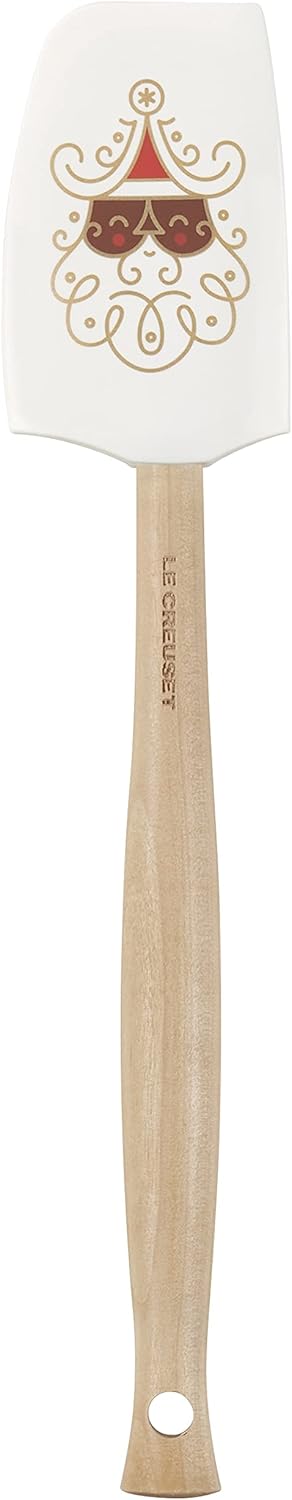 Le Creuset Colección Noel Espátula de silicona, 11 38″ x 2 14″, negro con diseño impreso y lámina dorada
