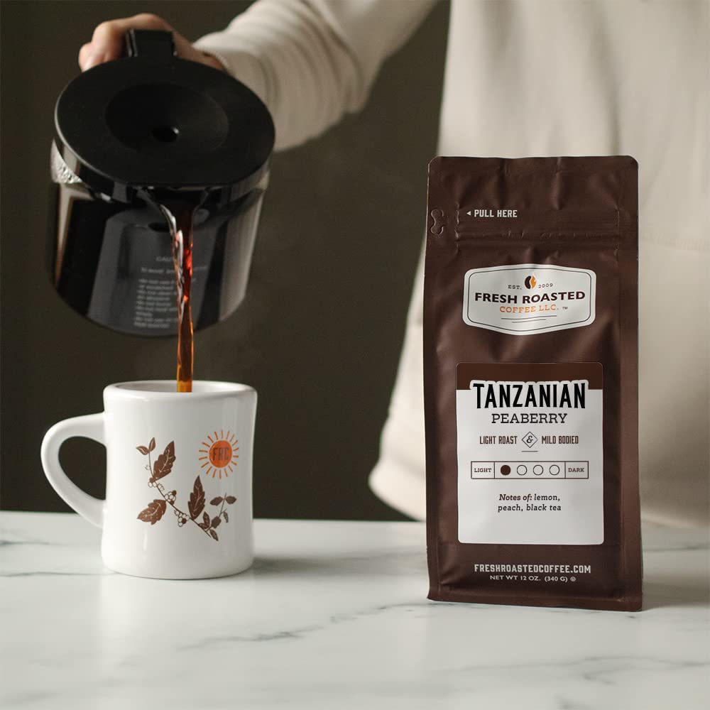 Fresh Roasted Coffee, Tanzanian Peaberry, 12 onzas, tostado ligero, Kosher, grano entero