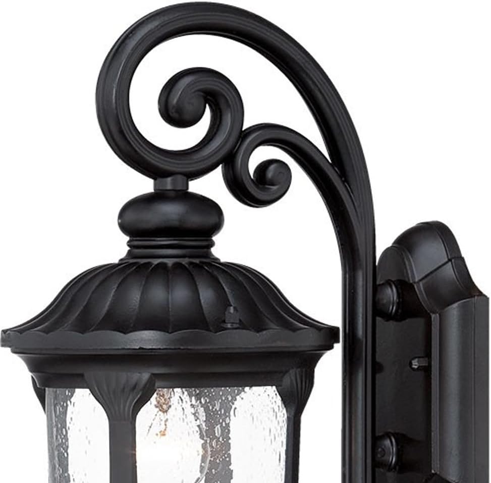HomeRoots Aplique de pared de linterna de cristal de aluminio fundido negro mate