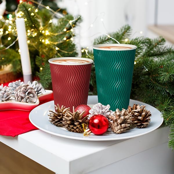 MUCHII Tazas de café de papel de 16 onzas, 90 tazas de café desechables multicolores, tazas de café caliente de papel ondulado aislado para café,
