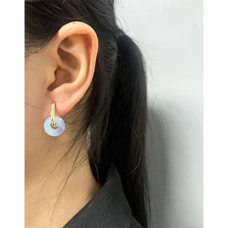 Modern 925 Silver Gemstone Chunky Huggie Hoop Earrings (1pair silver, white)