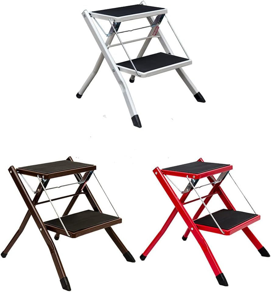 Taburete plegable de hierro forjado de 2 pisos, taburete plegable portátil para cambiar zapatos, silla plegable forjada para el hogar, cocina,