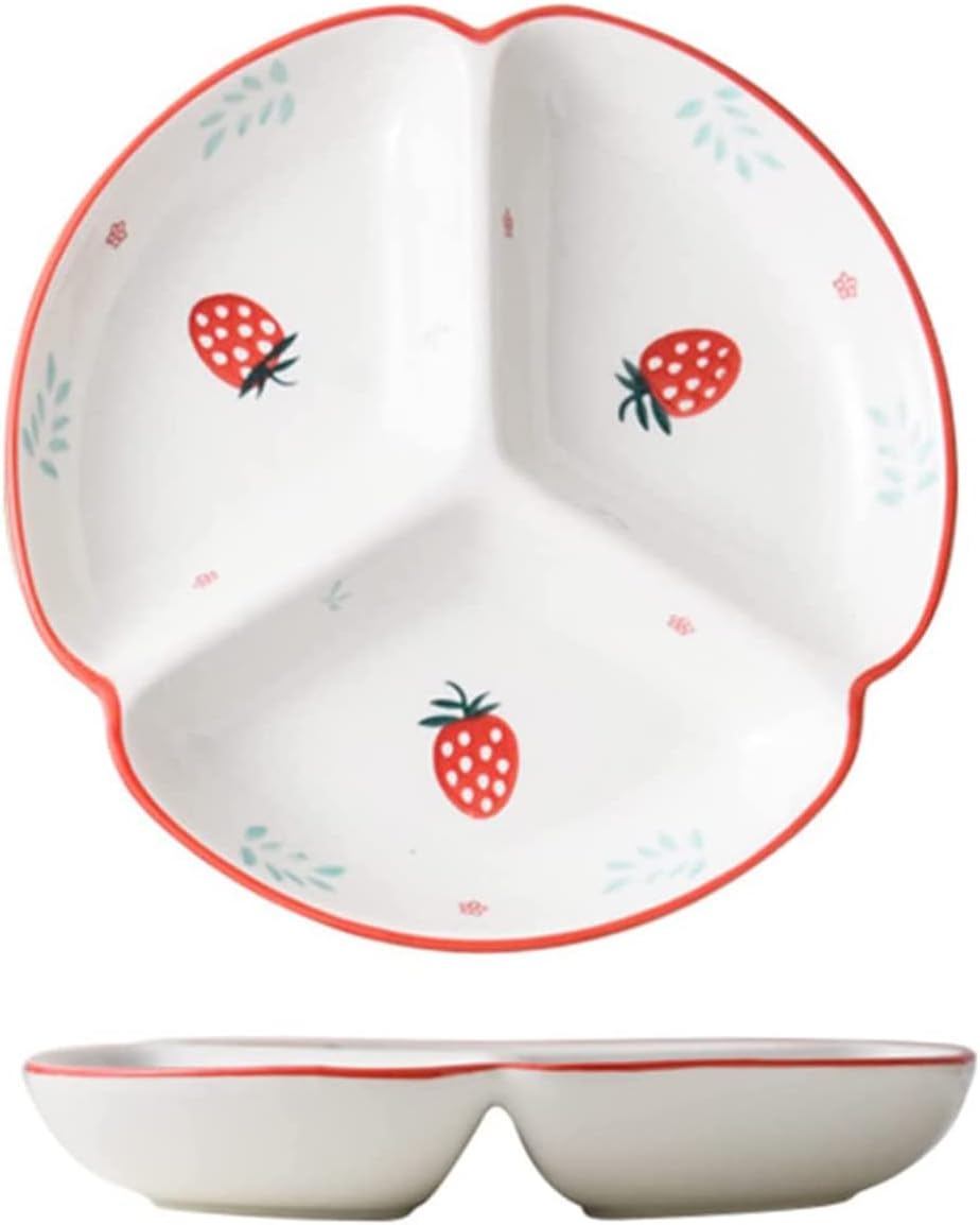 Plato de cerámica para control de porciones, platos divididos para platos de postre, platos llanos para aperitivos, plato de ensalada, bandejas para
