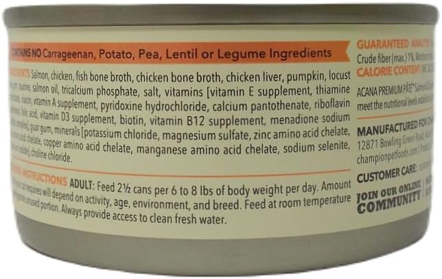 ACANA – Alimento premium para gatos sin cereales en paté de 3 sabores, 6 latas, variedad de muestras – (2) cada uno pollo con salmón, pollo con