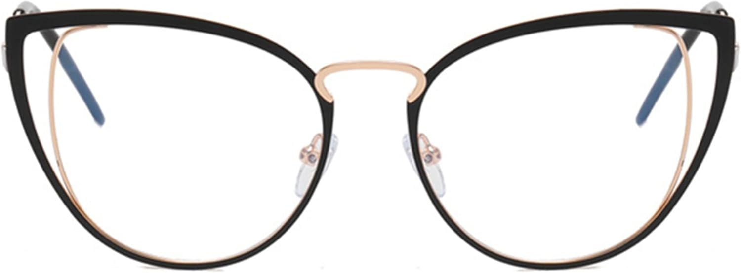 Bullabulling Lentes de bloqueo de luz azul estilo hipster con marco de metal para mujer, lentes para mujer con diseño de ojo de gato, lentes antiluz