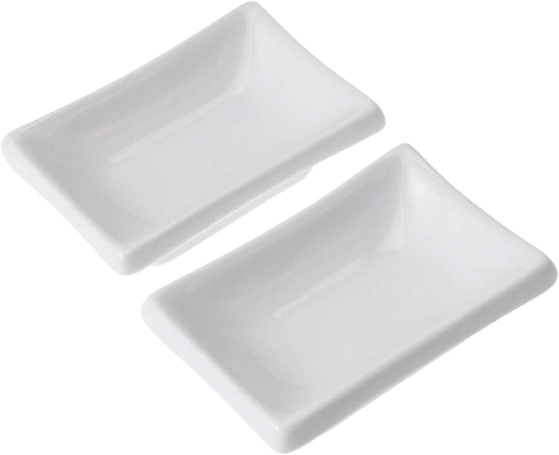 Hemoton Bandeja cuadrada para servir, 4 platos de salsa de cerámica blanca, cuencos de inmersión, platos de condimentos, platos de sushi, platos de