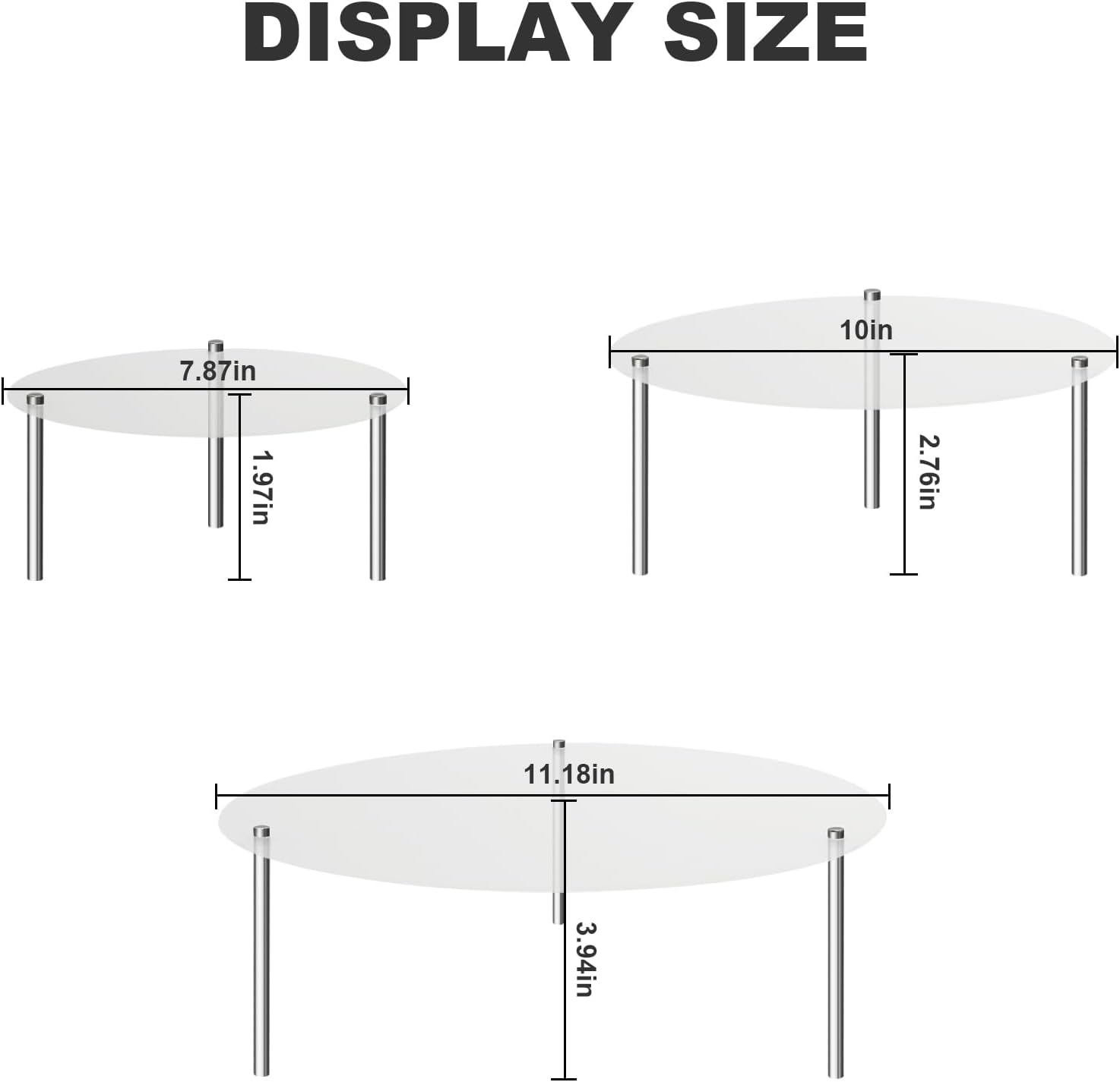 3 soportes de acrílico transparente para tartas, soporte redondo para cupcakes, soporte para tartas, postre, pastel, pizza, postre, exhibidor de