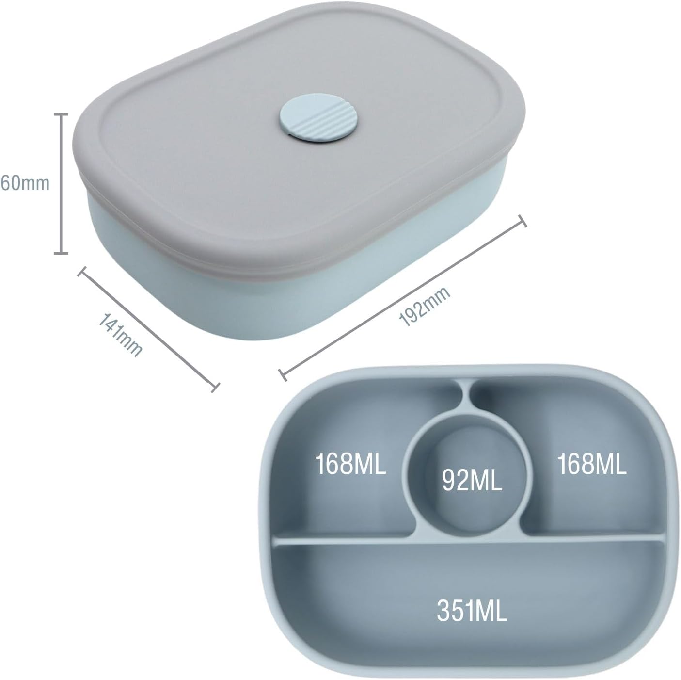 PandaEar Lonchera Bento de silicona para niños pequeños, lonchera de grado alimenticio a prueba de fugas, apta para microondas y lavavajillas (azul)