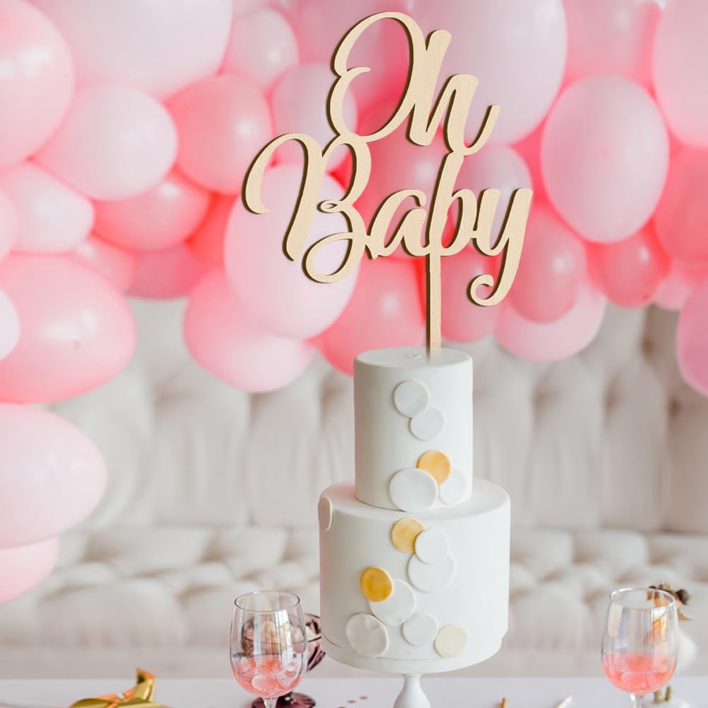 Oh Baby Cake Topper  Decoración de madera de gran tamaño para pastel de baby shower, para temática rústica, fiesta de revelación de género,